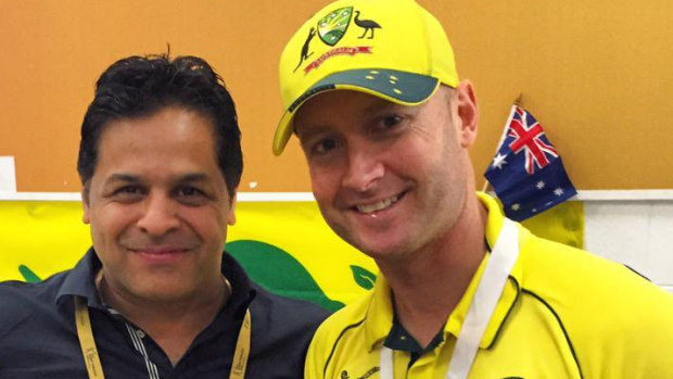 Kunal Sharma (left) with Michael Clarke.