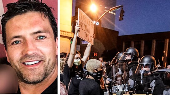 Vadim Dale, inset, and protesters in LOuisville, Kentucky.