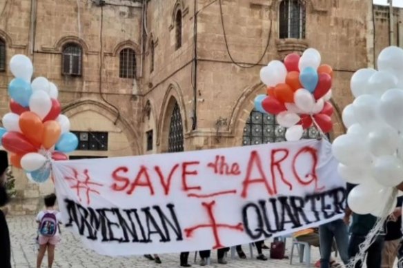 Armenians demonstrate against the land deal that threatens a portion of their historic quarter in Jerusalem.