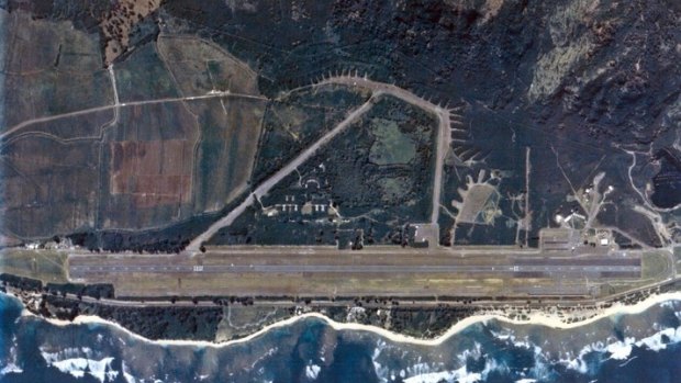 Aerial shot of the Dillingham Airfield in Oahu, Hawaii where nine people died in a fiery crash on Friday evening local time.