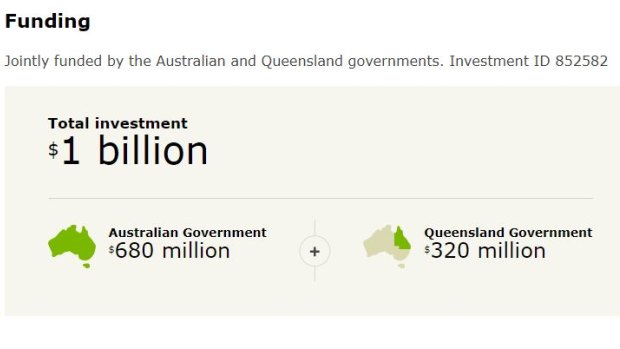 The Department of Transport and Main Roads website showed the Commonwealth was originally contributing far more than 50 per cent before the $500 million blowout.