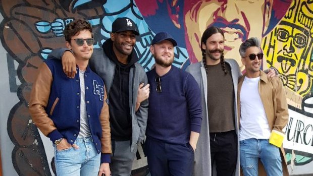 The Queer Eye stars outside The Cupping Room on London Circuit on Wednesday.