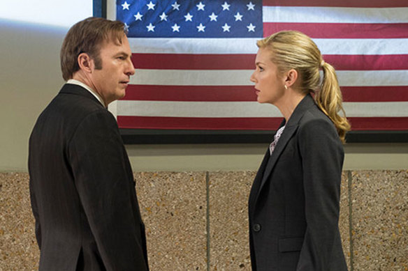 Bob Odenkirk and Rhea Seehorn in a scene from Better Call Saul.