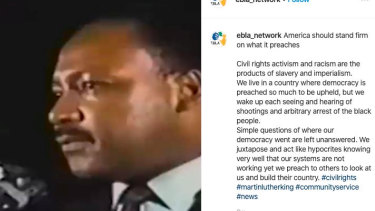 A post from a network of accounts run by people in Africa (but linked to Russia) seeking to increase divisions in the US by targeting African-Americans.