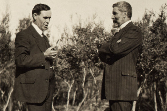 Former federal treasurer and Victorian premier William Watt (left) and Alfred Deakin at Ballara.