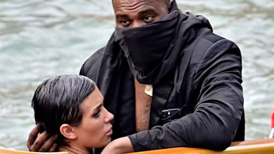 Kanye West with Bianca Censori on their infamous boat trip in Venice.