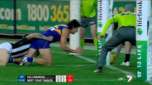 Line-ball call: A video review in the AFL.