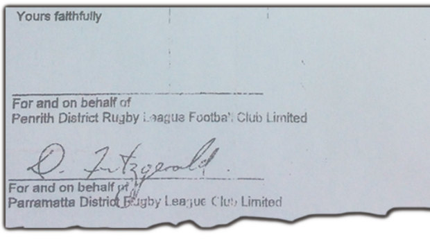 Eels chief executive Denis Fitzgerald had signed the document, but there is no Panthers signature to ratify the deal.