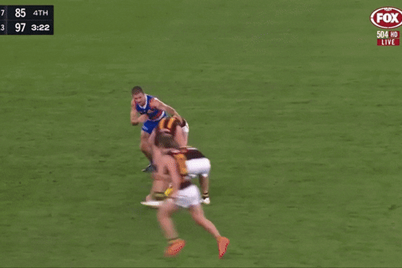 Liberatore copped a stray boot to the face against the Hawks