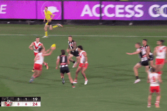 New territory: The footy hits the MCG Spidercam.