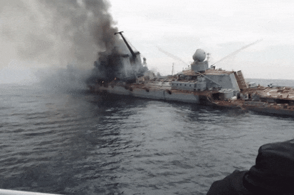Images of stricken Russian ship Moskva have emerged.
