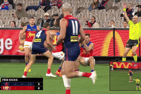 The contentious tackle involving Charlie Cameron and Jake Lever.