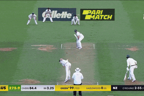 The moment: Cameron Green brings up a Test century in Wellington.
