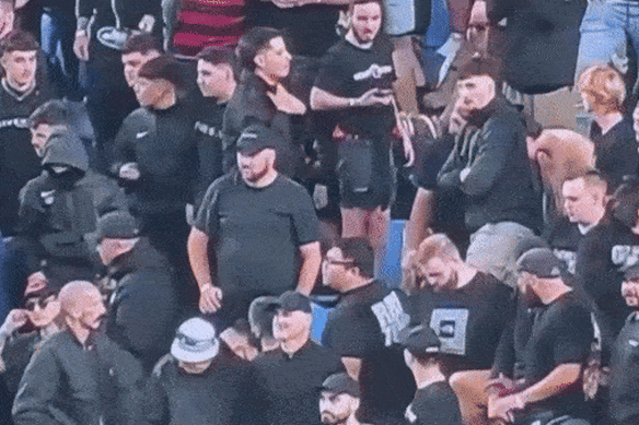 A man appears to give a Nazi salute at an A-League match on Saturday in Sydney. 