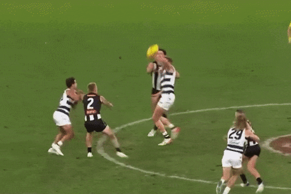 De Goey has been offered a one match ban for this tackle on Dangerfield.