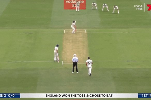 Starc sends Burns packing with the first ball of the series.