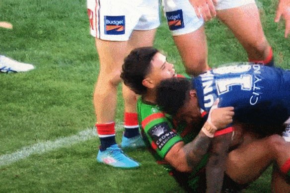 Victor Radley and Latrell Mitchell in last year’s elimination final.