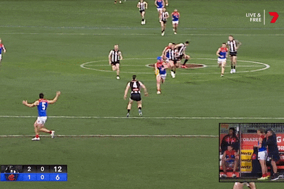Brayden Maynard collides with Angus Brayshaw last Friday night.