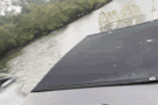 Footage captured by a skipper of jet ski riders spraying his boat.