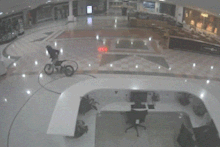 The e-motorbike riders were captured on CCTV at South.Point Tuggeranong.
