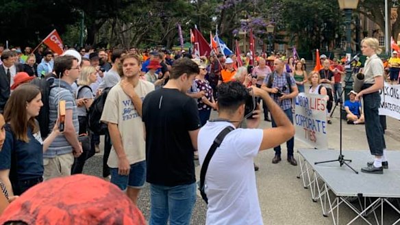 Hundreds of people gathered at Parliament in Brisbane.