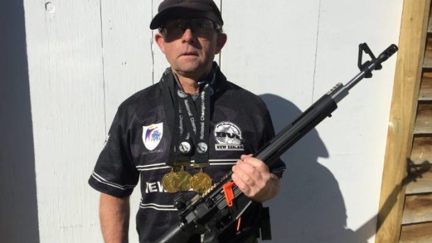 Phill Dunlop of Carterton with his competition semi-automatic rifle at Gladstone Rifle Range. 