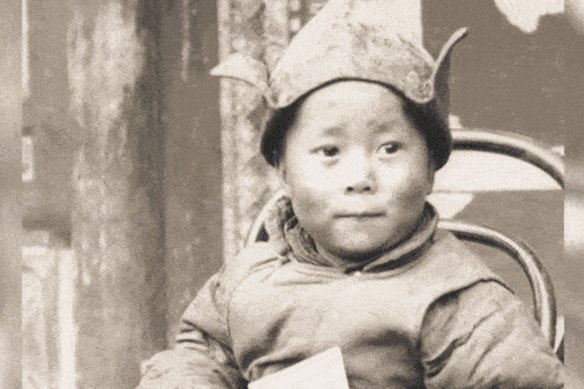 The Dalai Lama aged four at Kumbum Monastery in 1939 and teaching in Colorado, United States, in 2016.