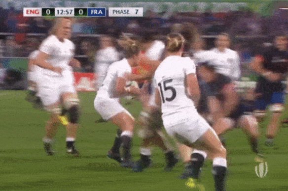 A French player wins a penalty at the breakdown.