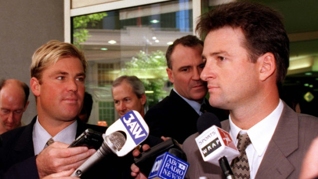 Shane Warne and Mark Waugh face the music over their betting controversy in the late 1990s.