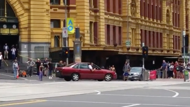 James Gargasoulas at the intersection of Flinders and Swanston streets, before he drove along Bourke Street on January 20, 2017.