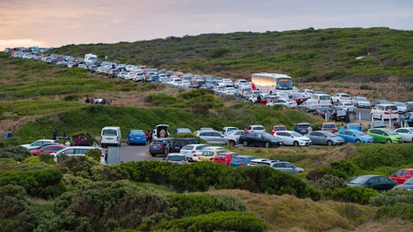 Traffic congestion caused by the number of tourists visiting the Twelve Apostles at Port Campbell taken earlier this year.