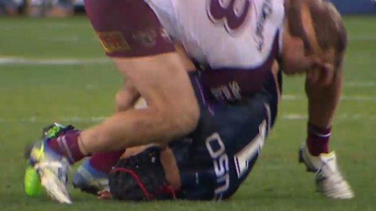 Jahrome Hughes landed awkwardly in the tackle by Jake Trbojevic.