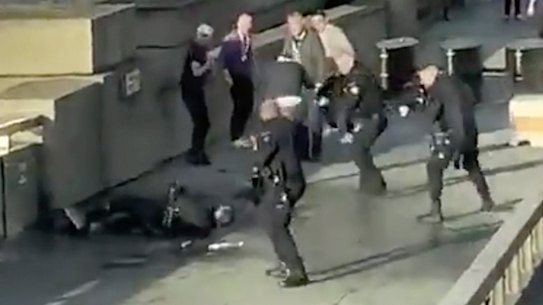 The suspect is surrounded by police on London Bridge.