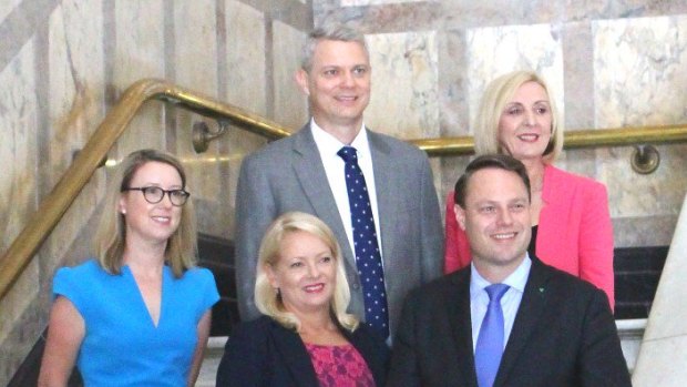James Mackay (top centre) with other new councillors, and Deputy mayor Krista Adams and lord mayor Adrian Schrinner, ahead of their swearing-in.
