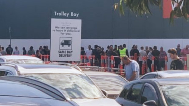 The scene outside another Bunnings in Melbourne's north on Saturday.