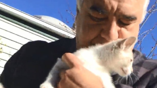 Video stills of Con Petropoulos allegedly selling kittens in a park at Flemington.