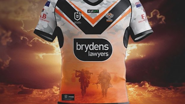 The Wests Tigers’ original Anzac jersey design featured a stock image of American soldiers.