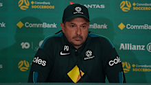 Socceroos assistant coach Paul Okon speaks to media.