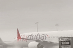 A plane in Dubai during flooding.