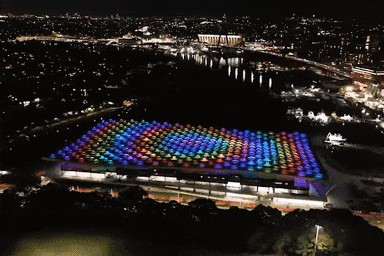 The new Sydney Fish Market roof lights up.
