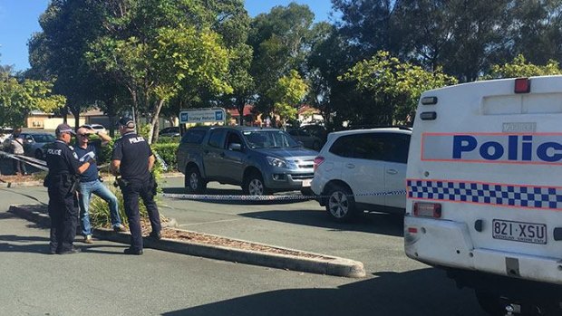 Police respond to a shooting outside Currimundi Markets on the Sunshine Coast.