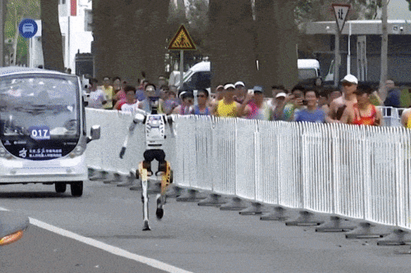 One of the robots that participated in the half marathon in Beijing.