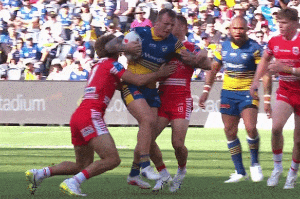 J’maine Hopgood is tackled by Ryan Couchman.