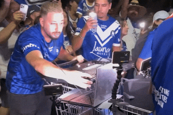 The wild scenes after the Bulldogs win featured an impromptu DJ set on top of a shopping trolley.