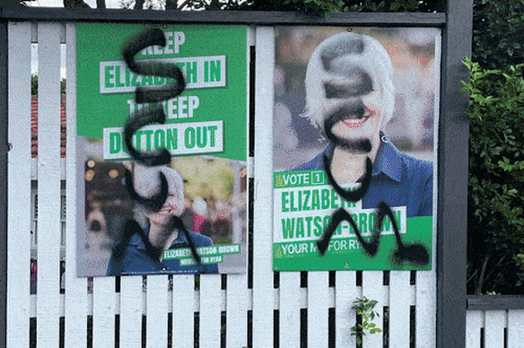 Campaign corflutes damaged in marginal electorates in the run-up to this year’s federal election.