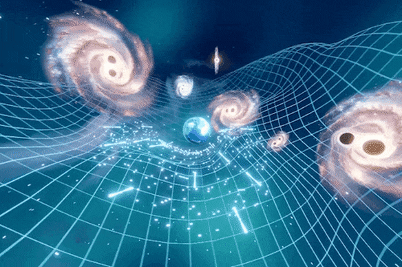 An artist’s impression of how space-time bends and folds