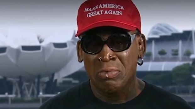 Rodman wore a Make America Great Again cap during his emotional appearance on CNN.