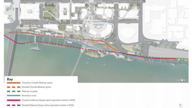 An indicative path of where an elevated bikeway could be built.