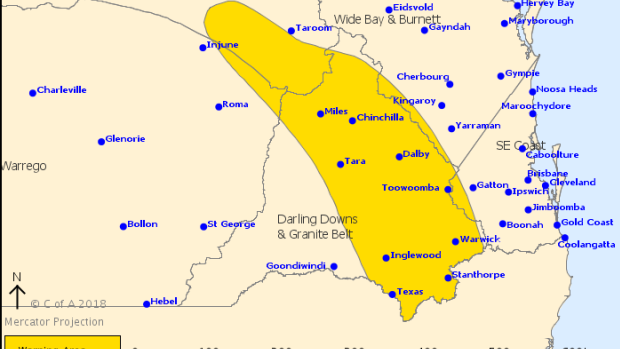 Severe thunderstorm warning for parts of Queensland. 
