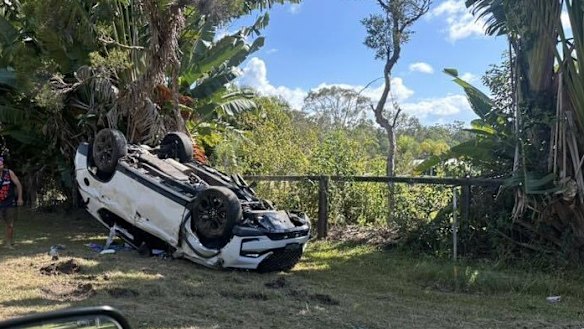 The wreckage of the SsangYong Rexton at Landsborough.